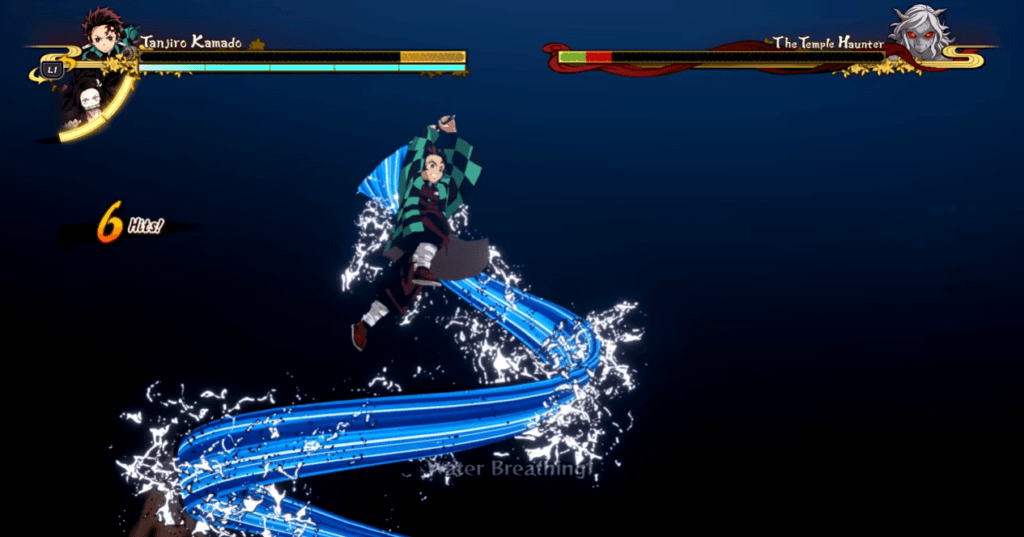 Tanjiro using water breathing in demon slayer anime game