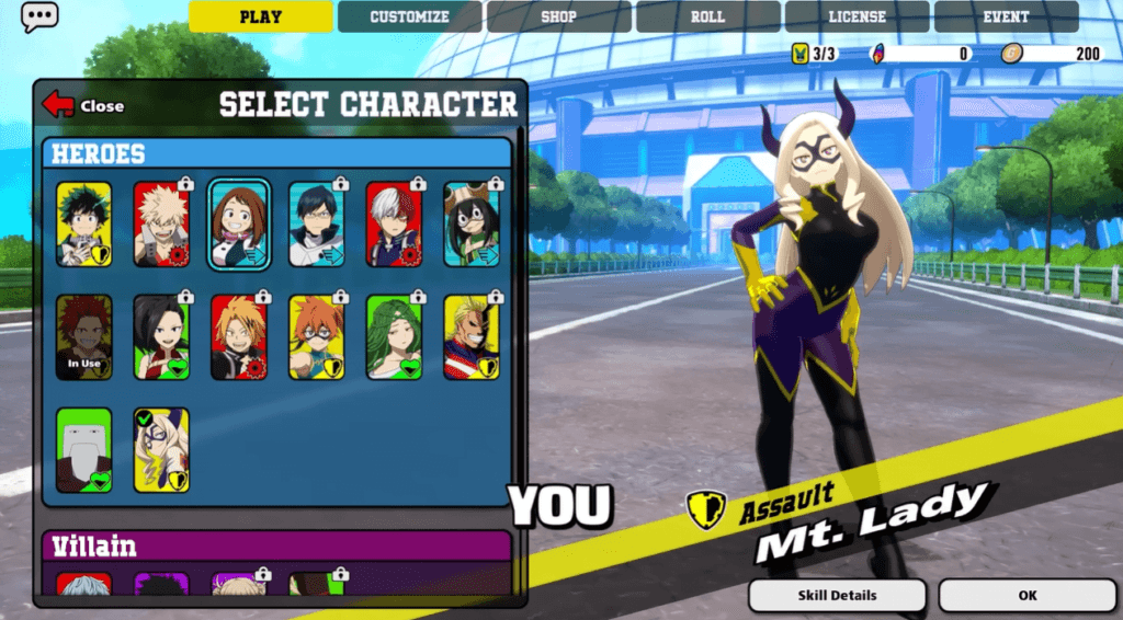 My Hero Ultra Rumble character selection